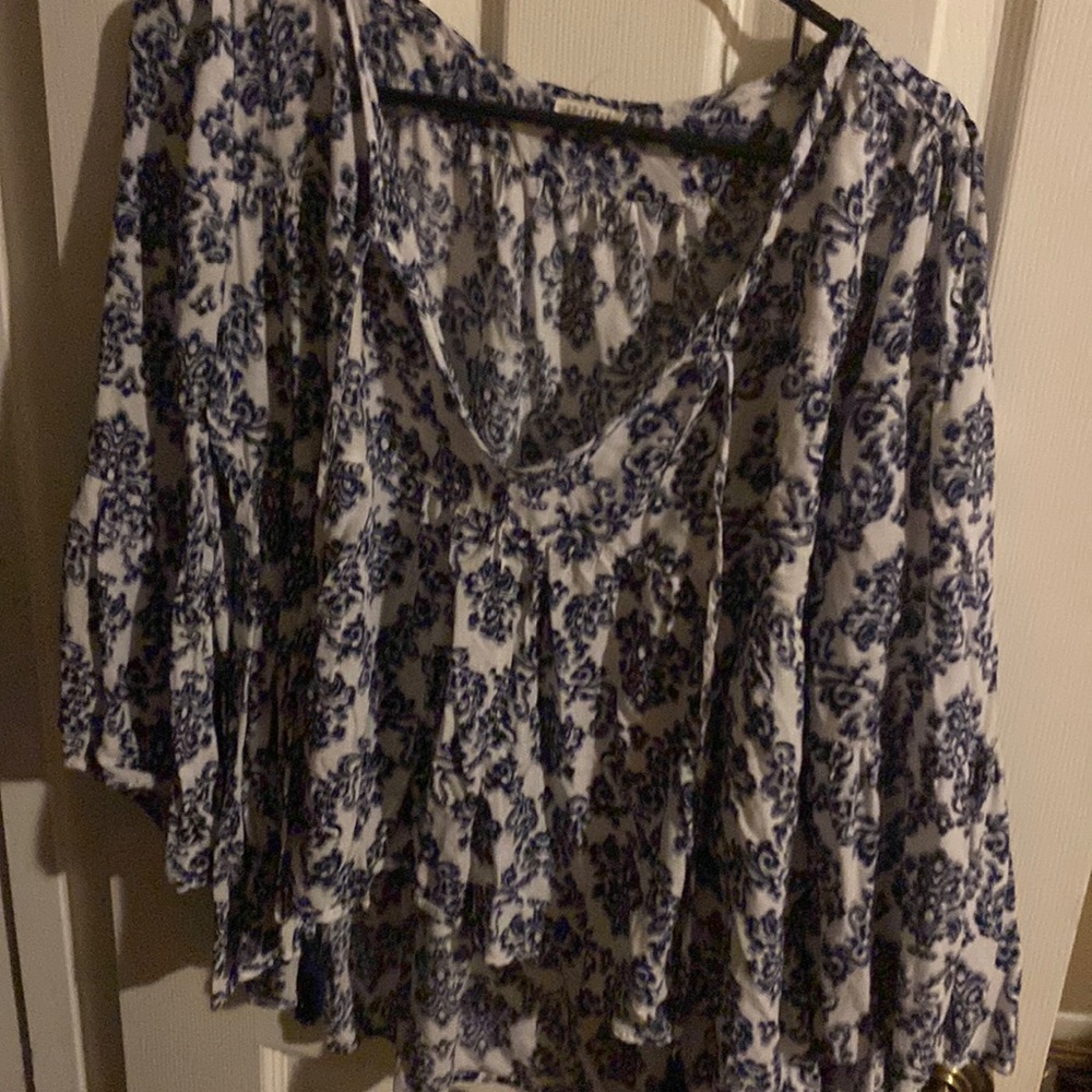 Navy and white blouse